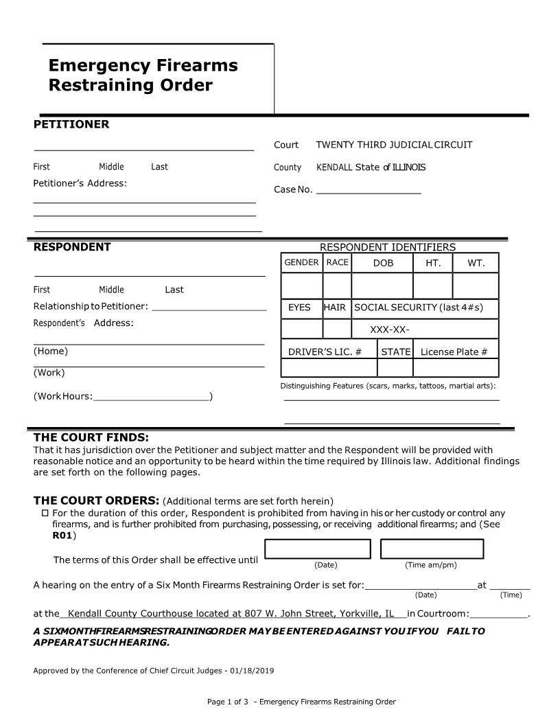 Emergency Firearms Restraining Order | Pdf Fpdf Docx | Illinois
