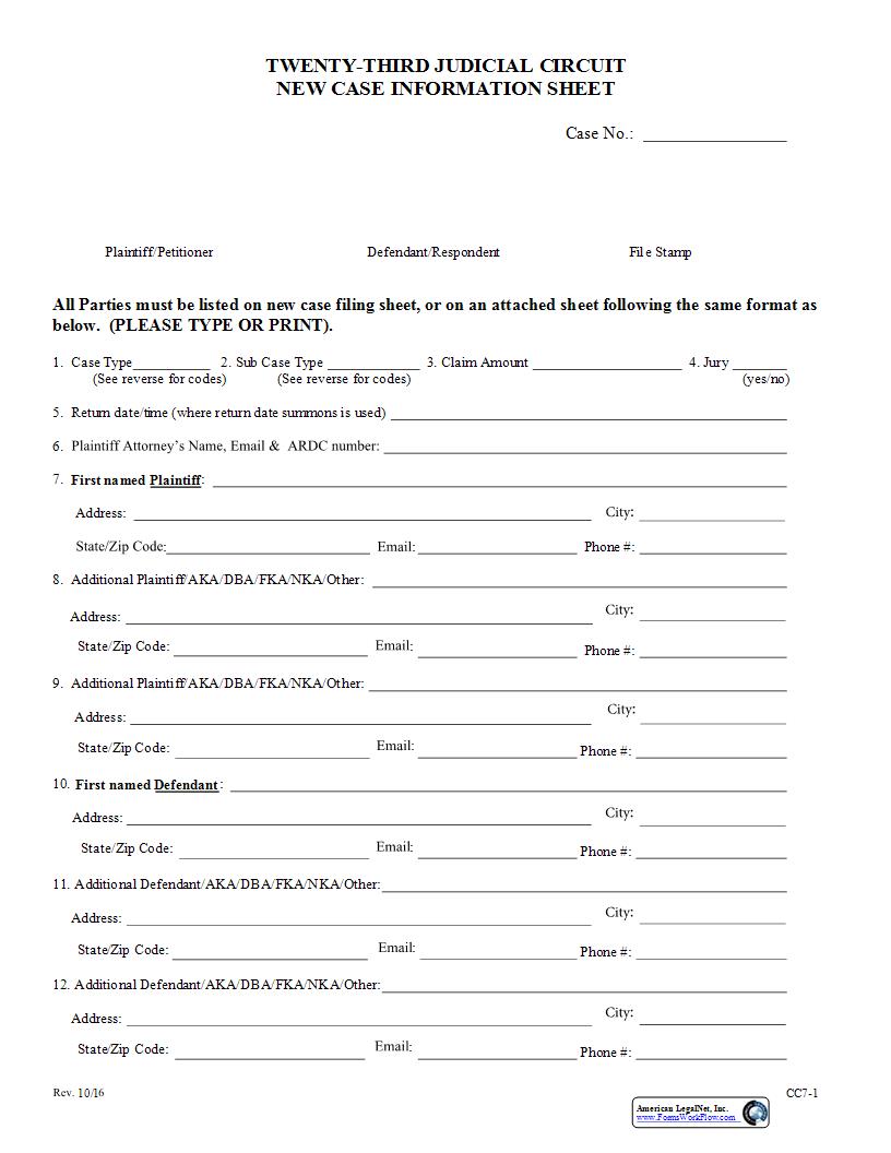 New Case Information Sheet | Pdf Fpdf Docx | Illinois