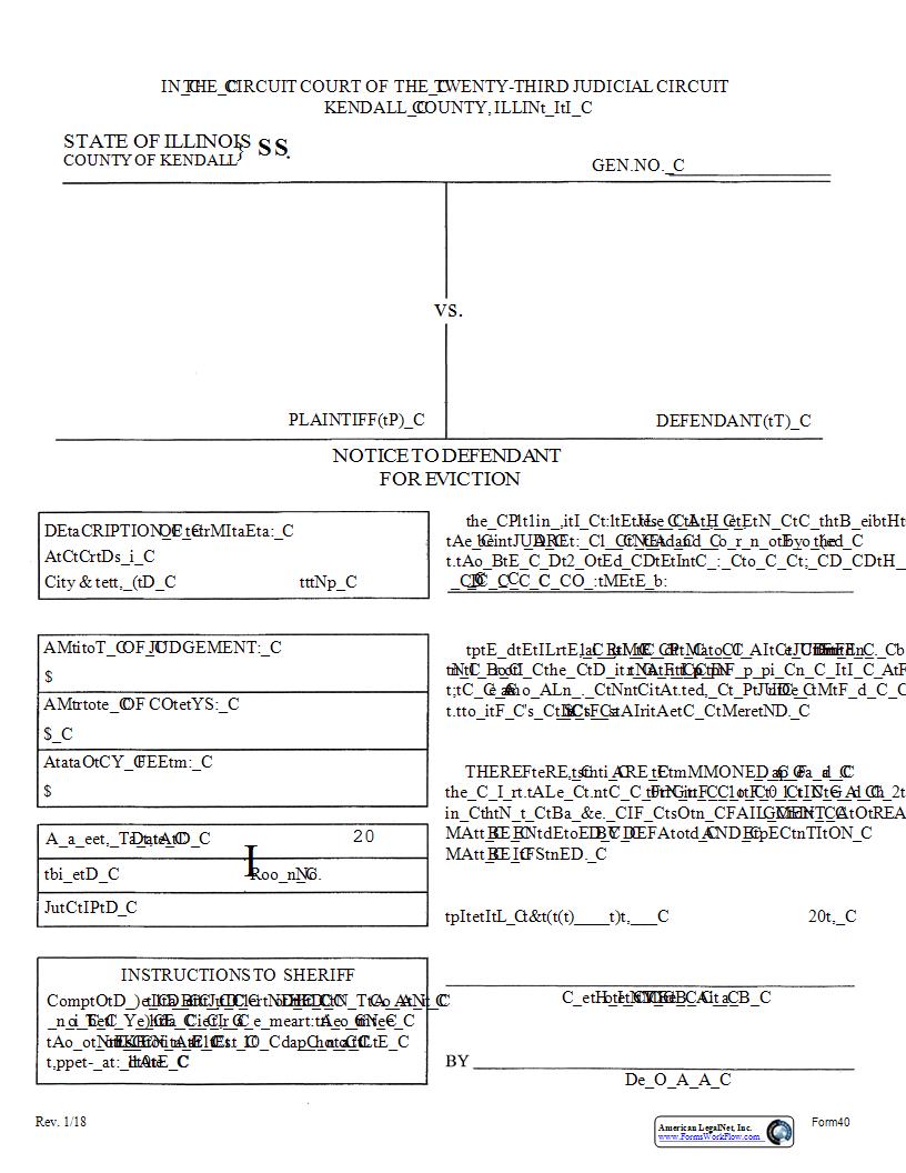 Notice To Defendant For Eviction {40} | Pdf Fpdf Docx | Illinois