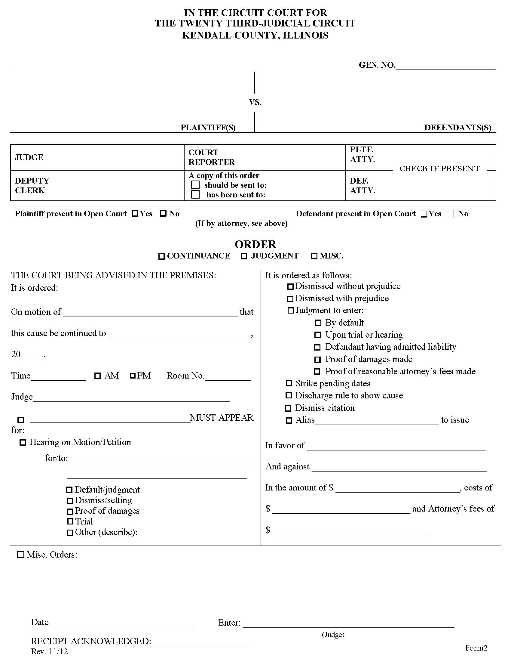Order Continuance Judgment Misc | Pdf Fpdf Doc Docx | Illinois