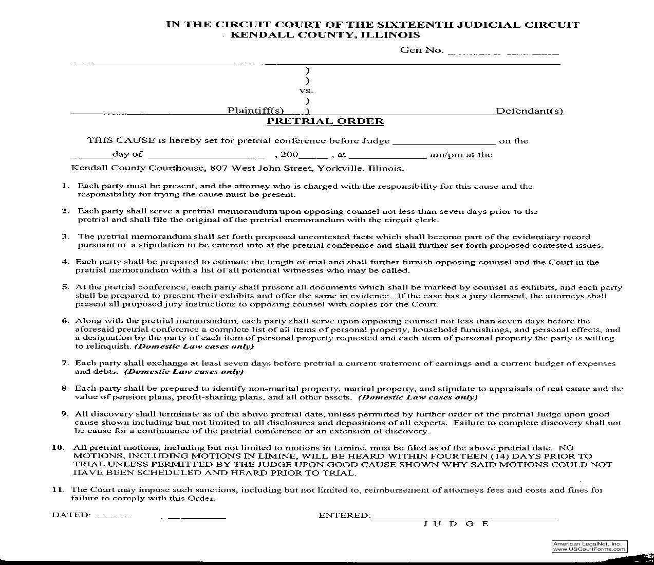 Pretrial Order | Pdf Fpdf Doc Docx | Illinois