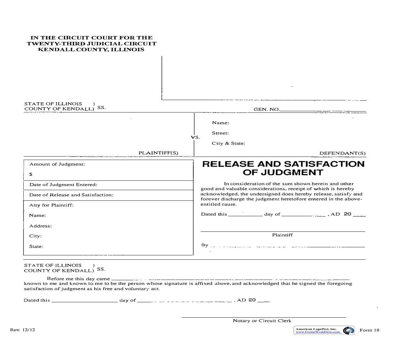 Release And Satisfaction Of Judgment {18} | Pdf Fpdf Doc Docx | Illinois