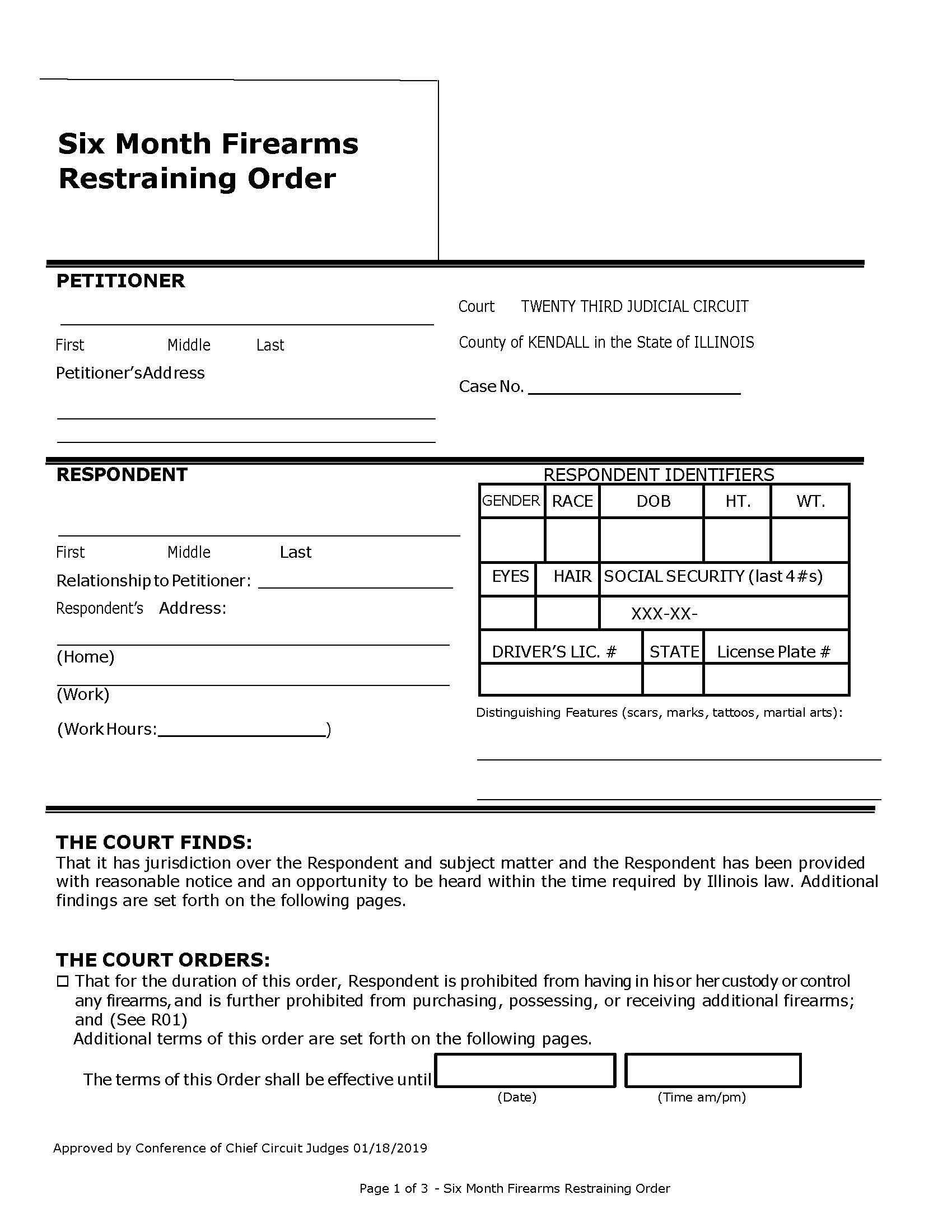 Six Month Firearms Restraining Order | Pdf Fpdf Docx | Illinois