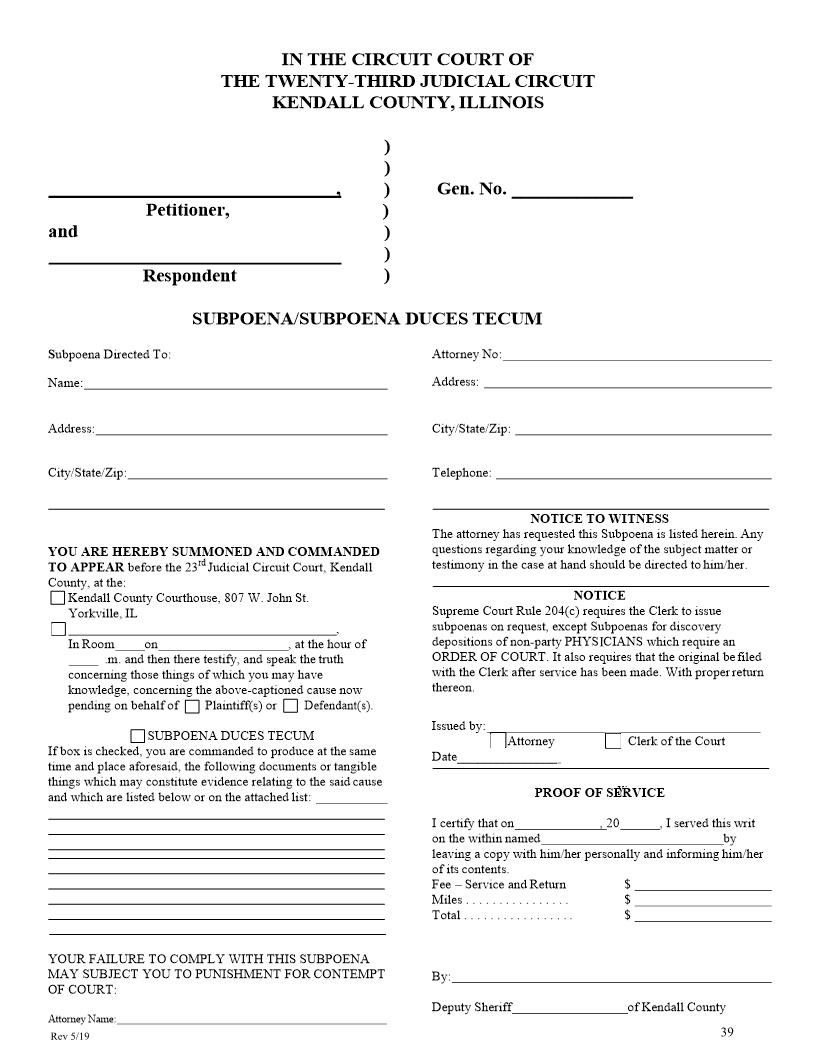 Subpoena-Subpoena Duces Tecum {39} | Pdf Fpdf Docx | Illinois