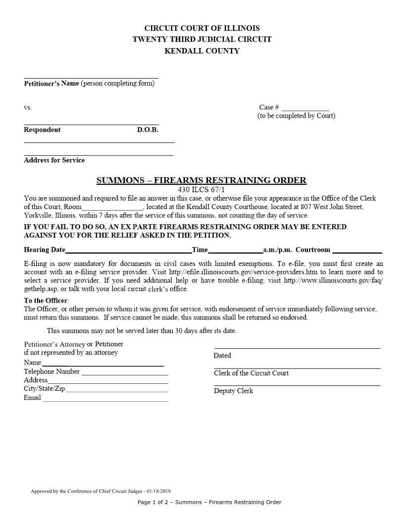Summons - Firearms Restraining Order | Pdf Fpdf Docx | Illinois
