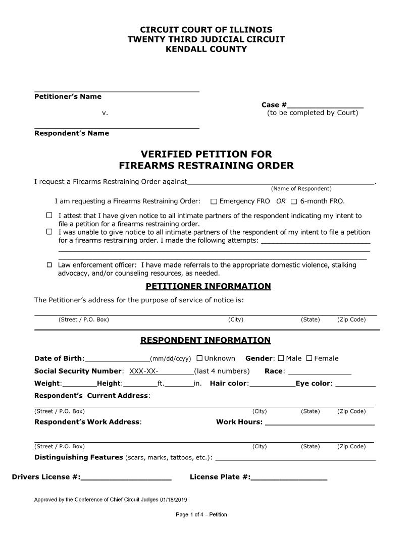Verified Petition For Firearms Restraining Order | Pdf Fpdf Docx | Illinois
