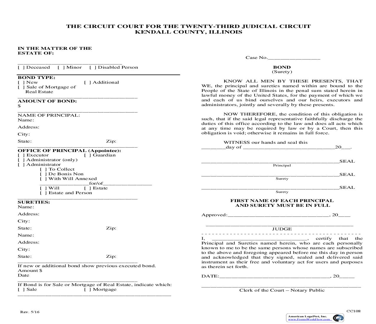 Bond - Surety {CC108} | Pdf Fpdf Doc Docx | Illinois