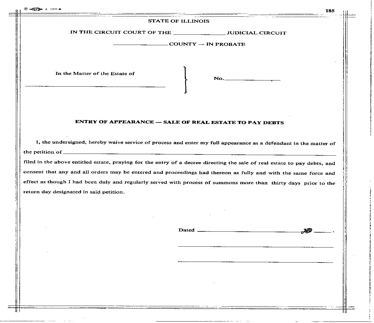 Entry Of Appearance Sale Of Real Estate To Pay Debts {185} | Pdf Fpdf Doc Docx | Illinois