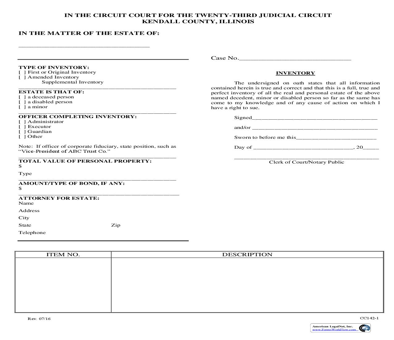 Inventory {CC142} | Pdf Fpdf Doc Docx | Illinois