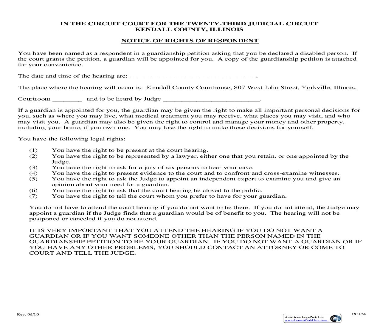 Notice Of Rights Of Respondent {CC124} | Pdf Fpdf Doc Docx | Illinois