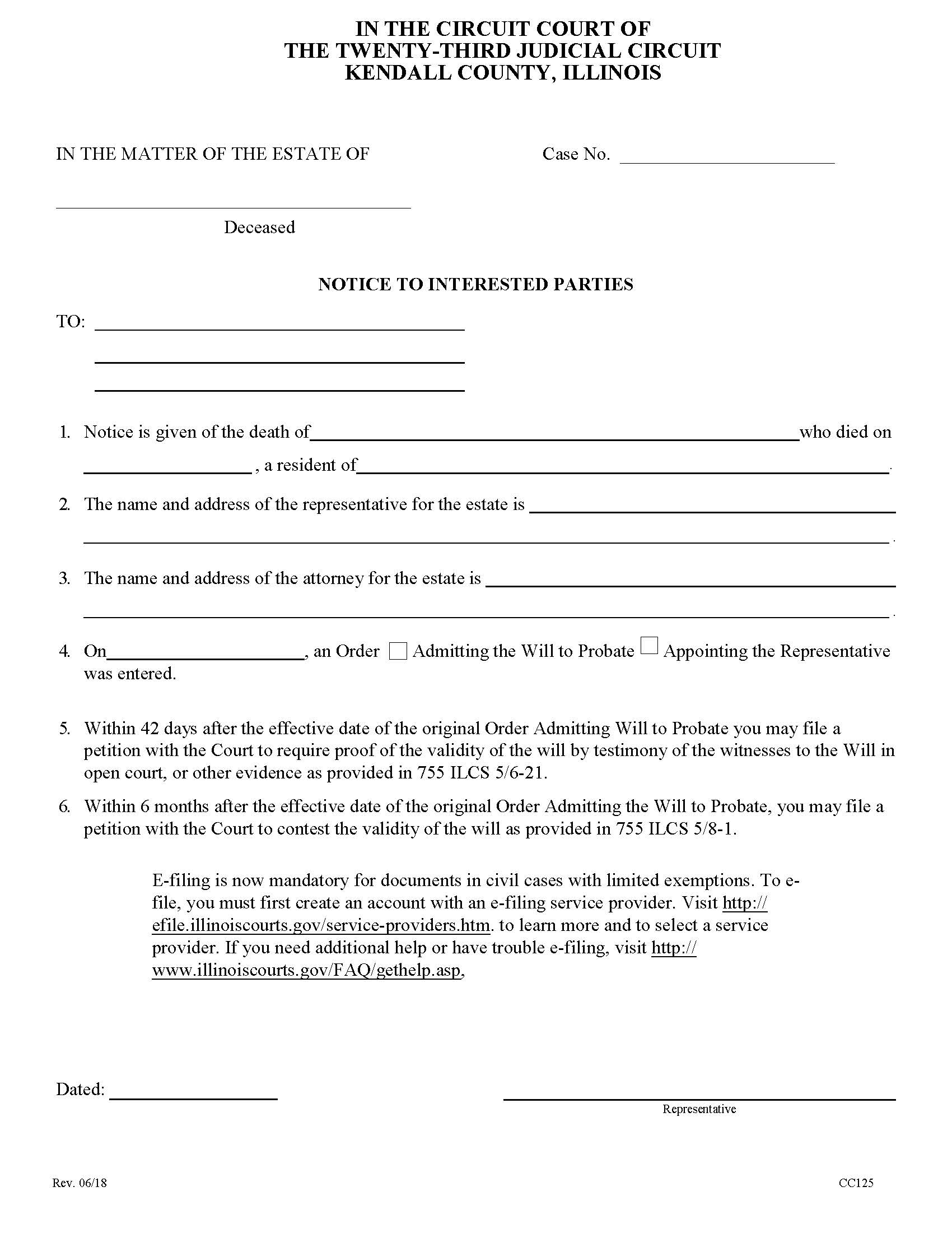Notice To Interested Parties {CC125} | Pdf Fpdf Doc Docx | Illinois