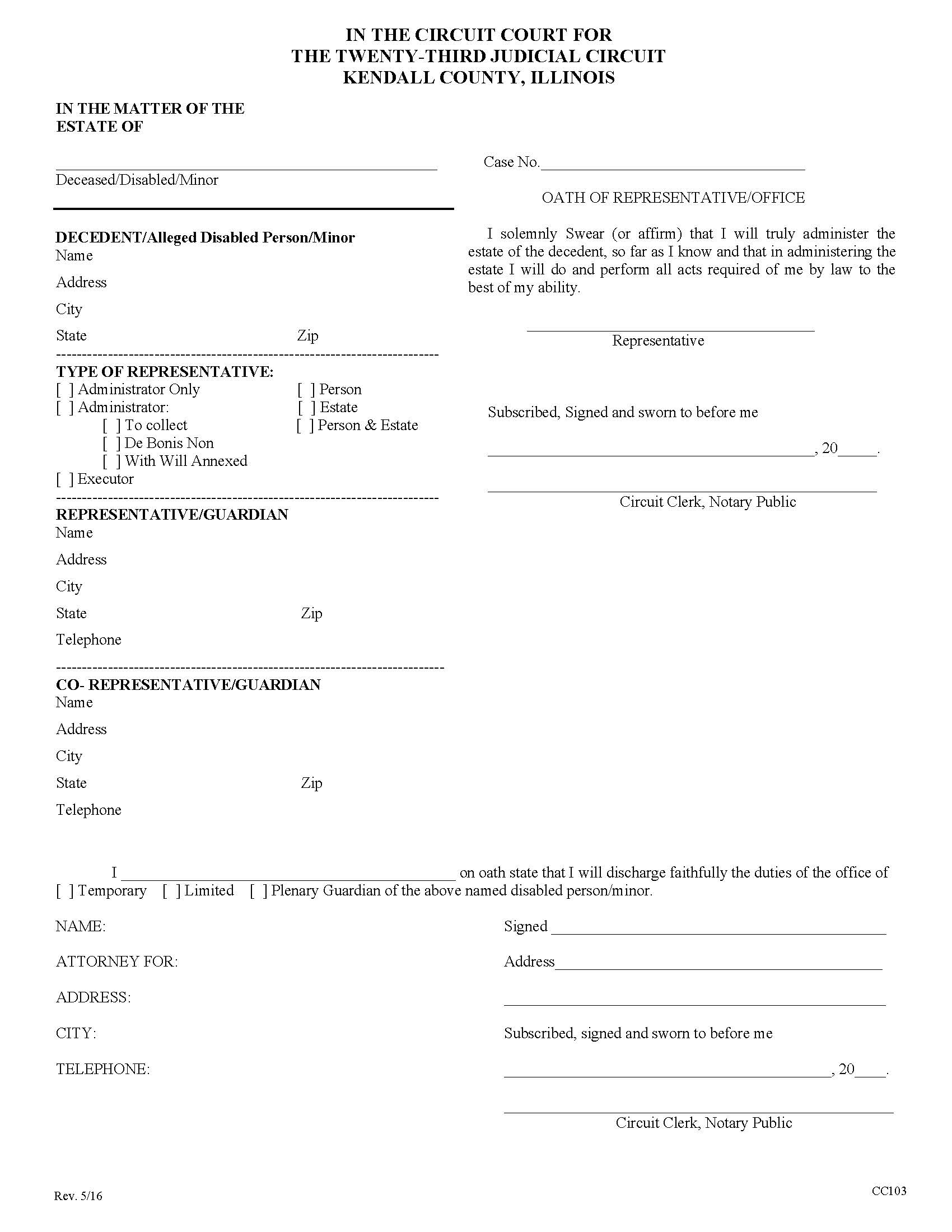 Oath Of Representative - Office {CC103} | Pdf Fpdf Doc Docx | Illinois