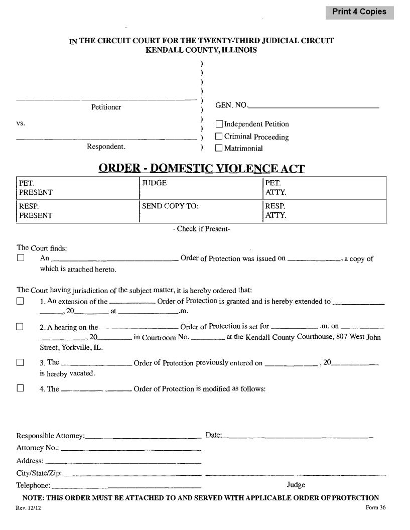 Order - Domestic Violence Act | Pdf Fpdf Docx | Illinois
