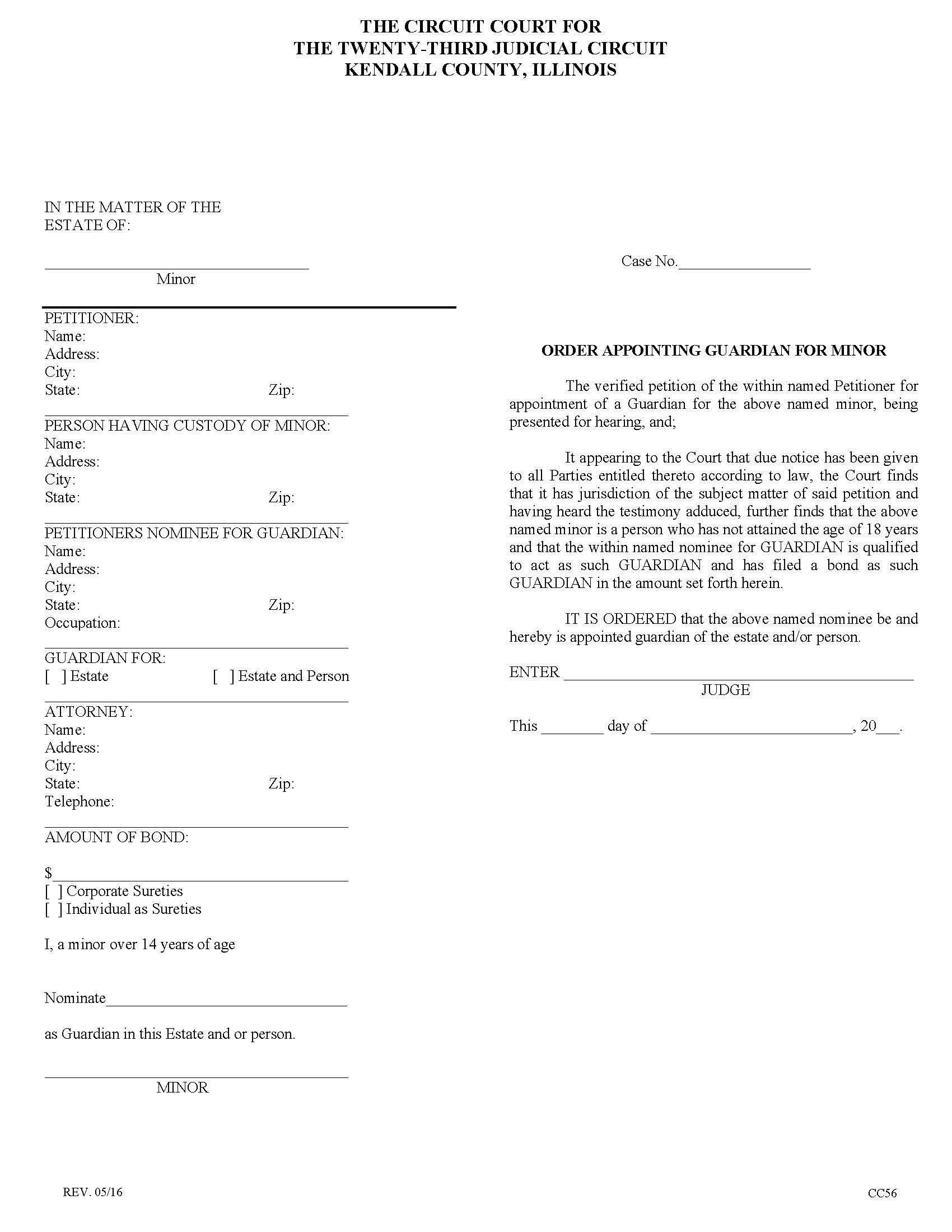 Order Appointing Guardian For Minor {CC56} | Pdf Fpdf Doc Docx | Illinois