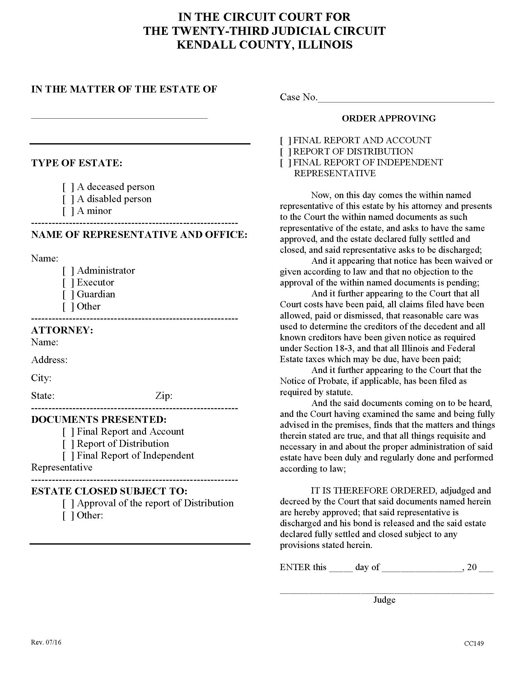 Order Approving Report {CC149} | Pdf Fpdf Doc Docx | Illinois