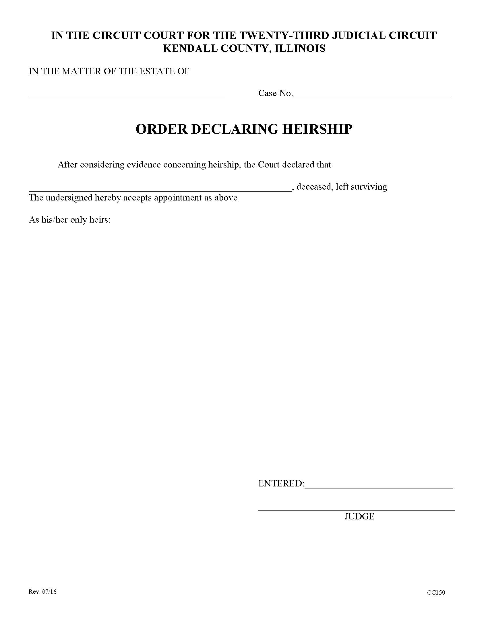 Order Declaring Heirship {CC150} | Pdf Fpdf Doc Docx | Illinois