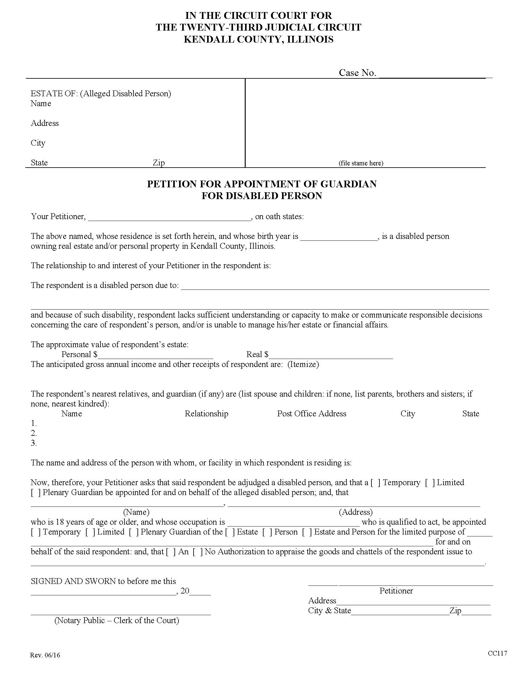 Petition For Appointment Of Guardian For Disabled Person {CC117} | Pdf Fpdf Doc Docx | Illinois