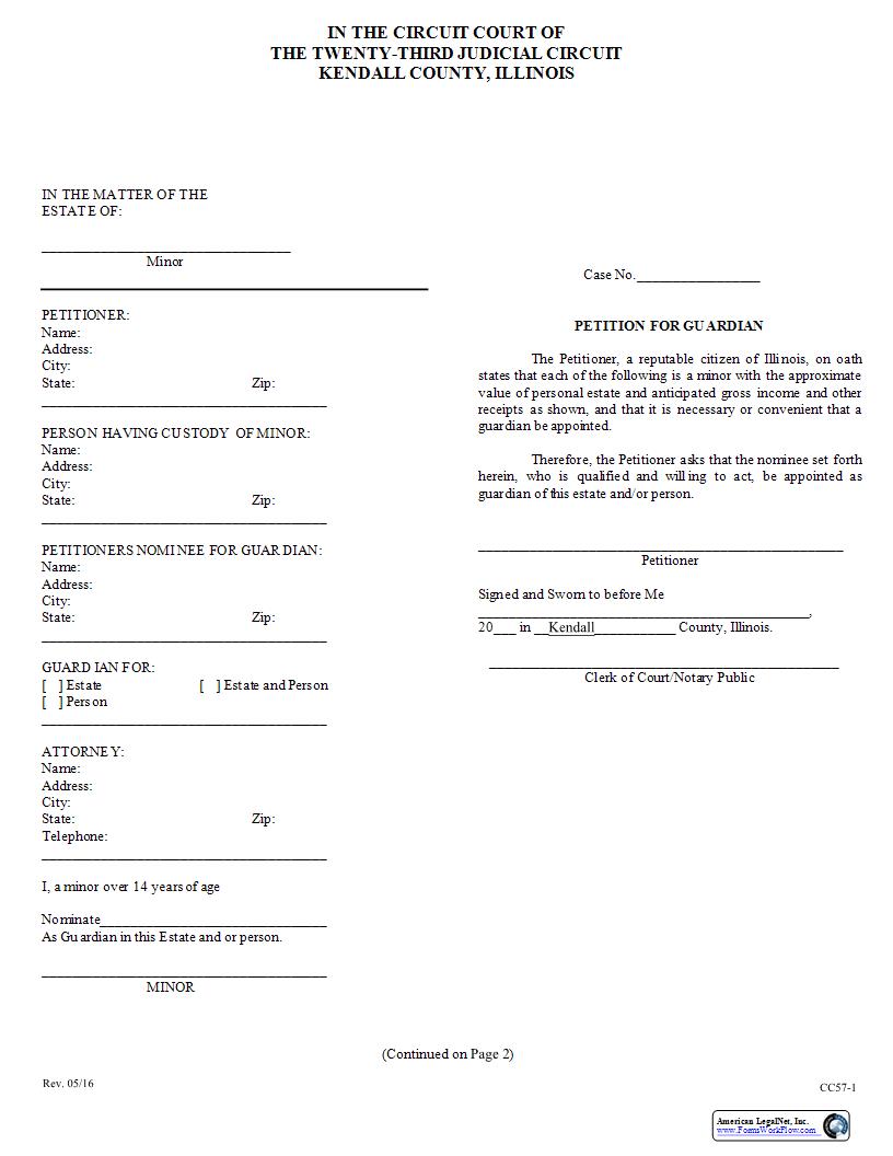 Petition For Guardian (Minor) {CC57} | Pdf Fpdf Docx | Illinois