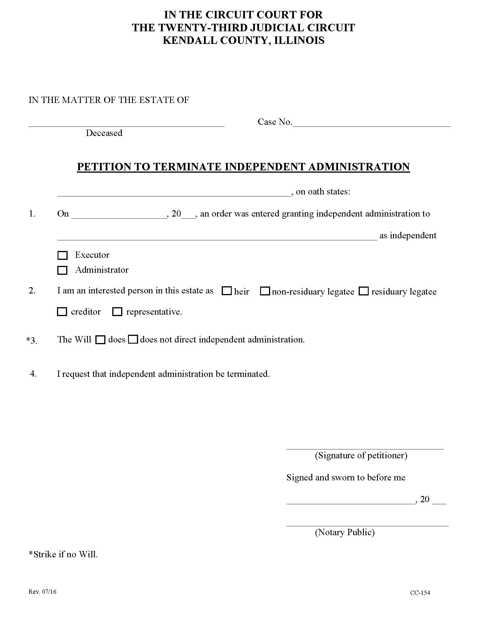 Petition To Terminate Independent Administration {CC154} | Pdf Fpdf Doc Docx | Illinois