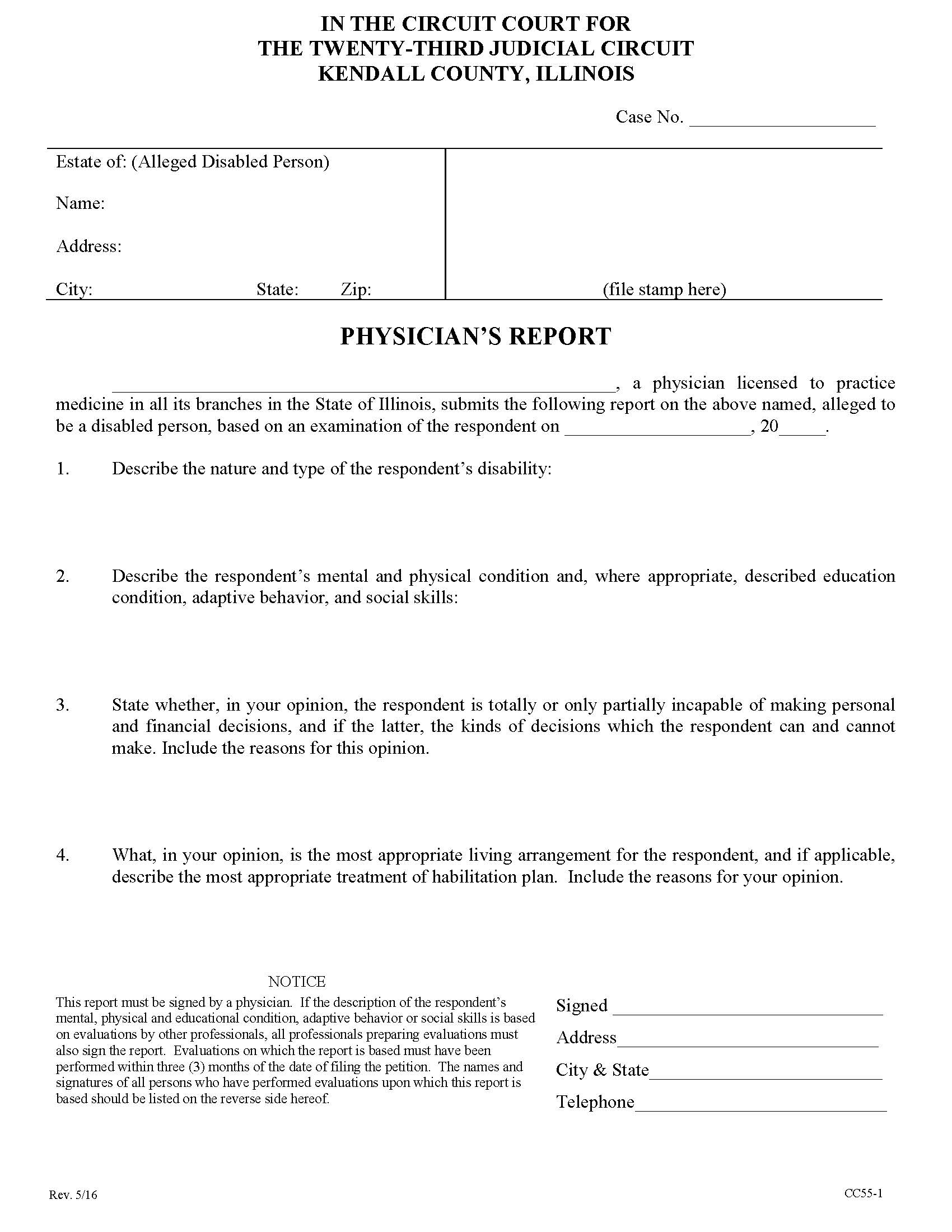 Physicians Report {CC55} | Pdf Fpdf Doc Docx | Illinois