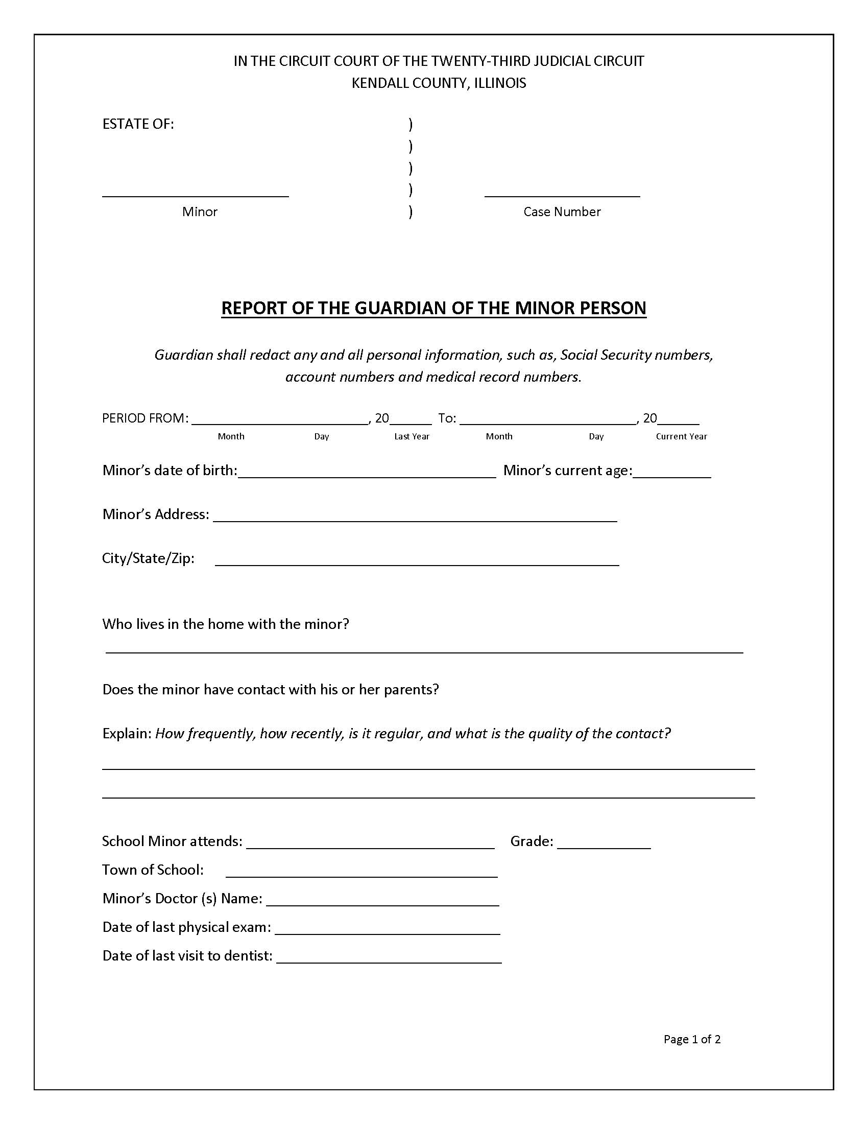 Report Of The Guardian Of The Minor Person | Pdf Fpdf Docx | Illinois