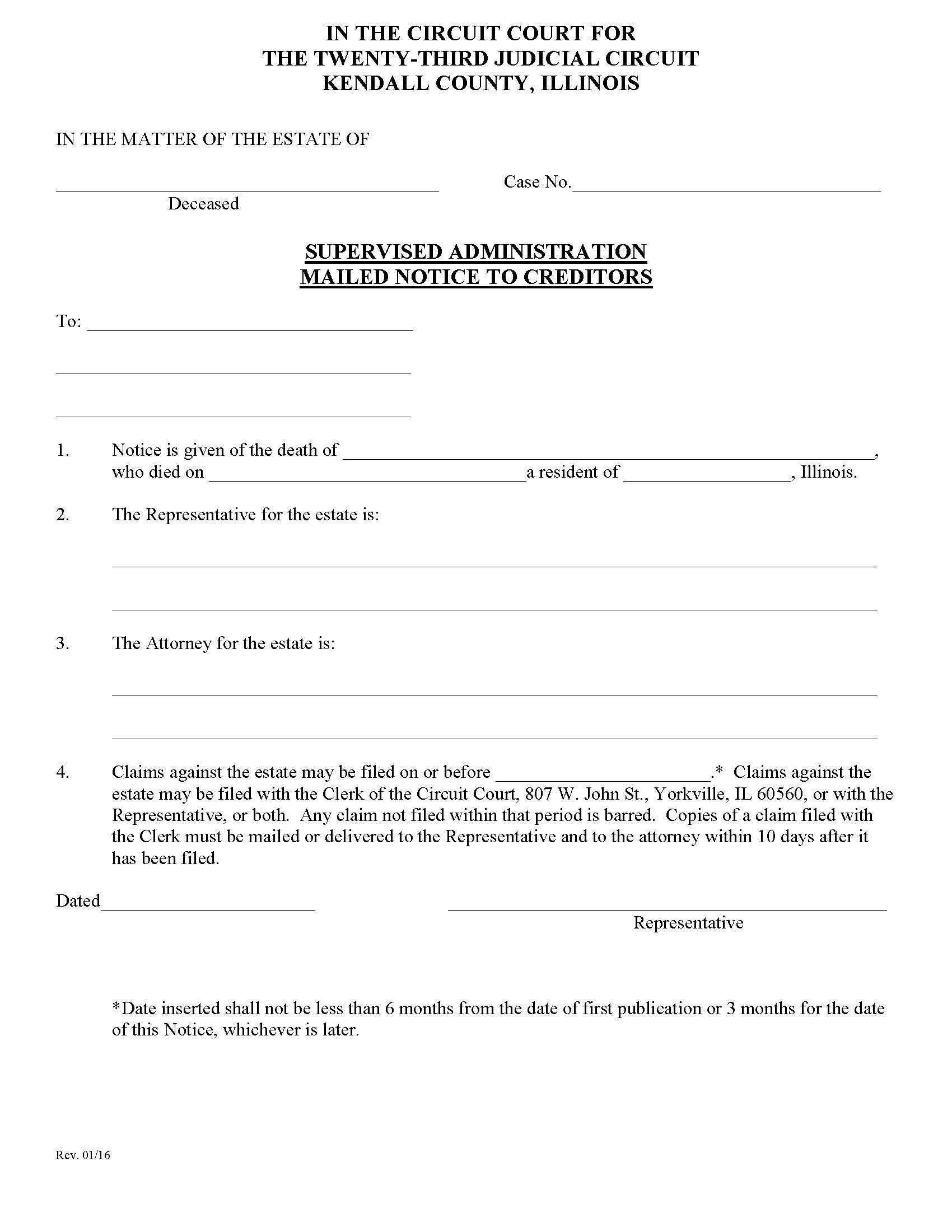 Supervised Administration Mailed Notices To Creditors | Pdf Fpdf Doc Docx | Illinois