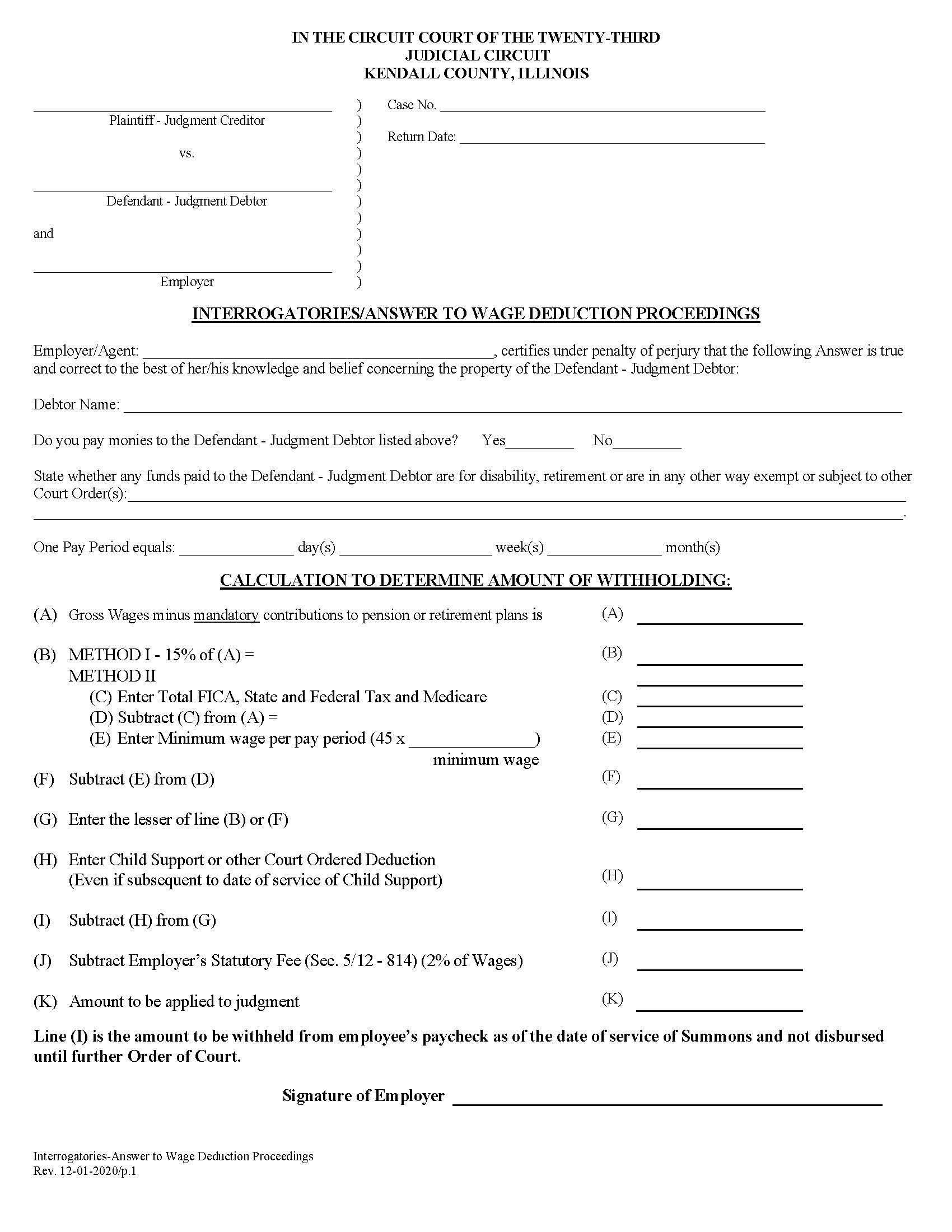 Interrogatories Answer To Wage Deduction Proceedings {82} | Pdf Fpdf Docx | Illinois