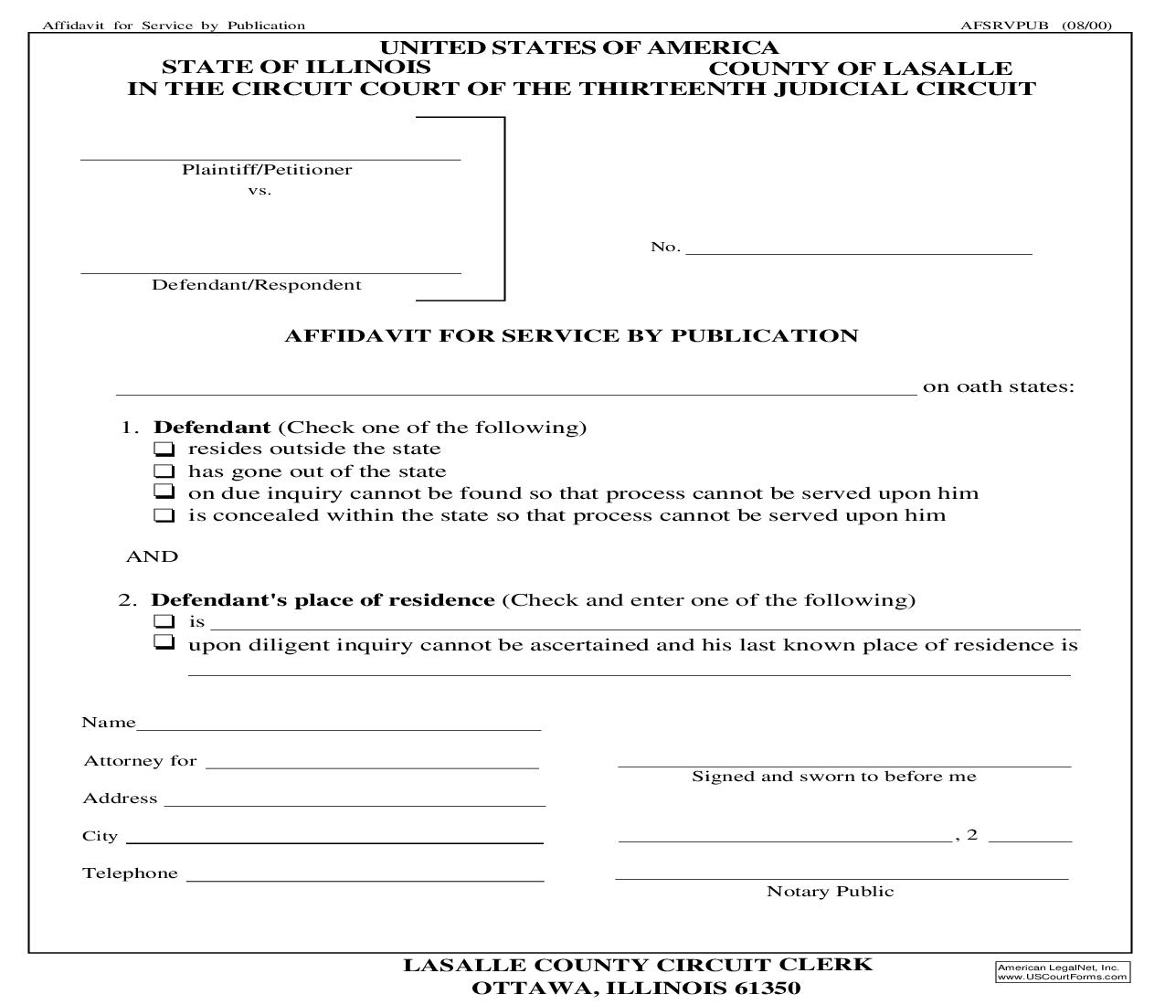 Affidavit For Service By Publication | Pdf Fpdf Doc Docx | Illinois