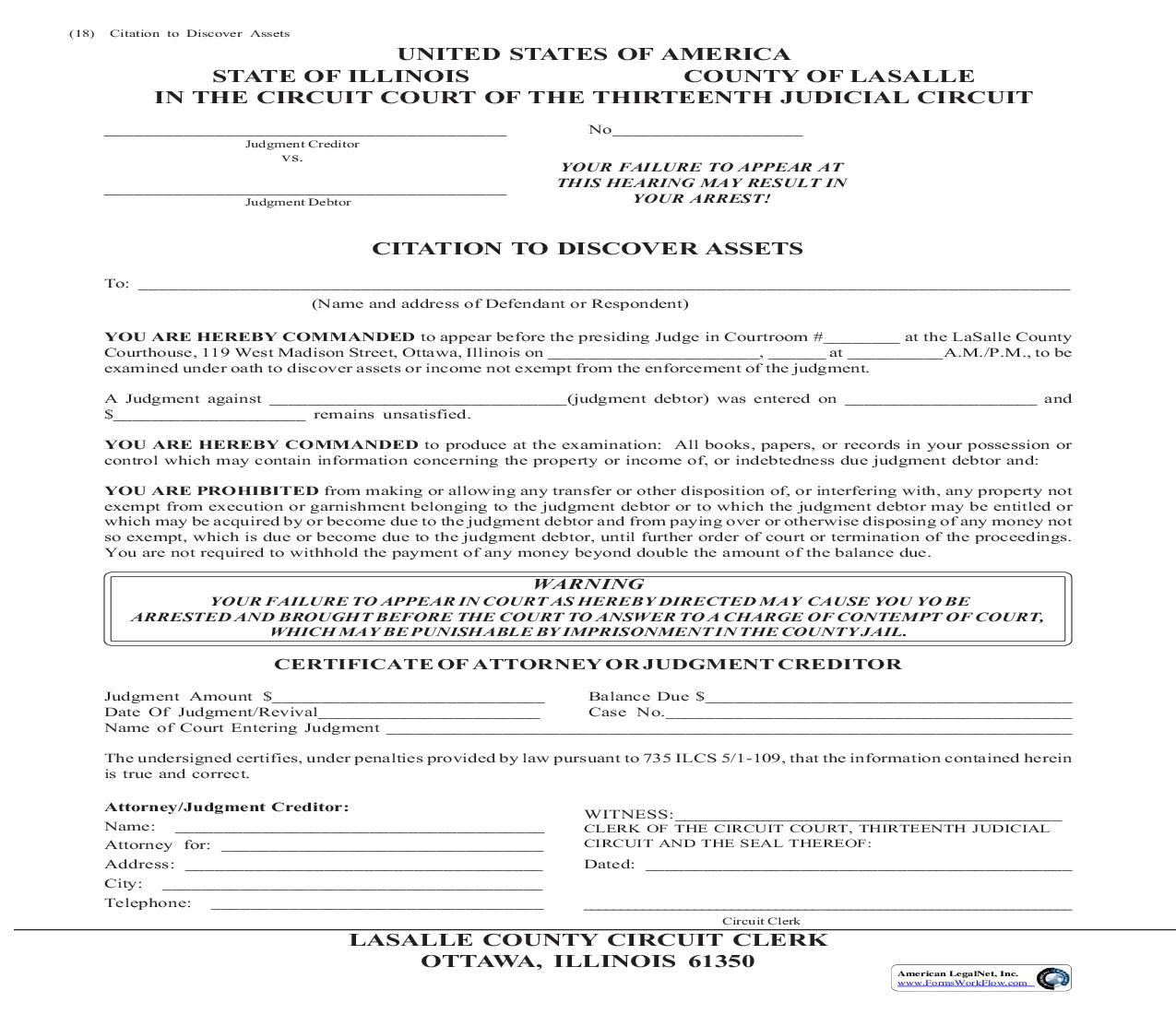 Citation To Discover Assets {18} | Pdf Fpdf Doc Docx | Illinois