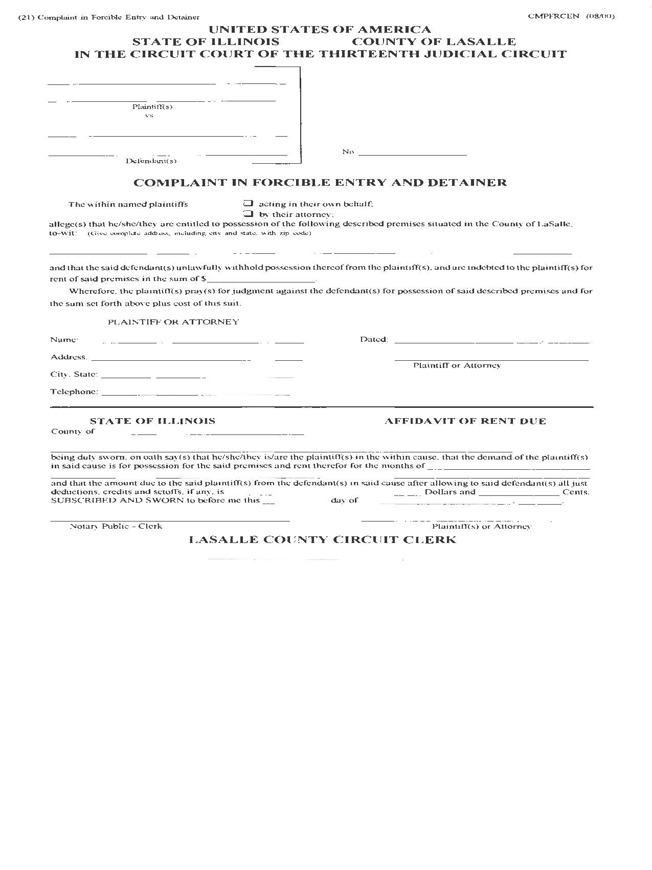 Complaint In Forcible Entry And Detainer {21} | Pdf Fpdf Doc Docx | Illinois