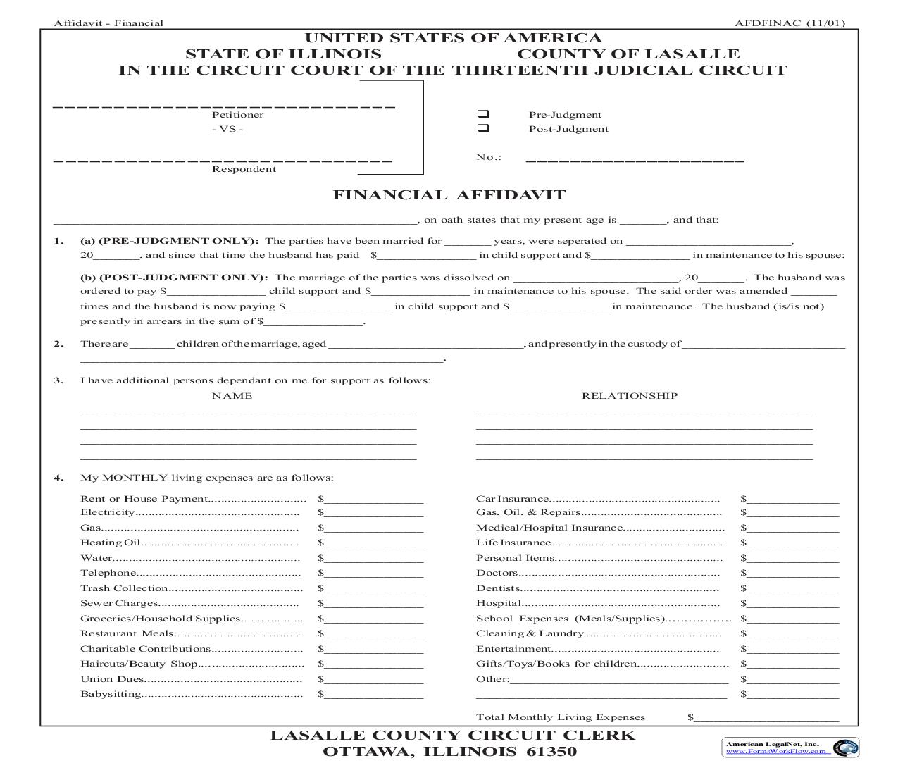 Financial Affidavit | Pdf Fpdf Doc Docx | Illinois