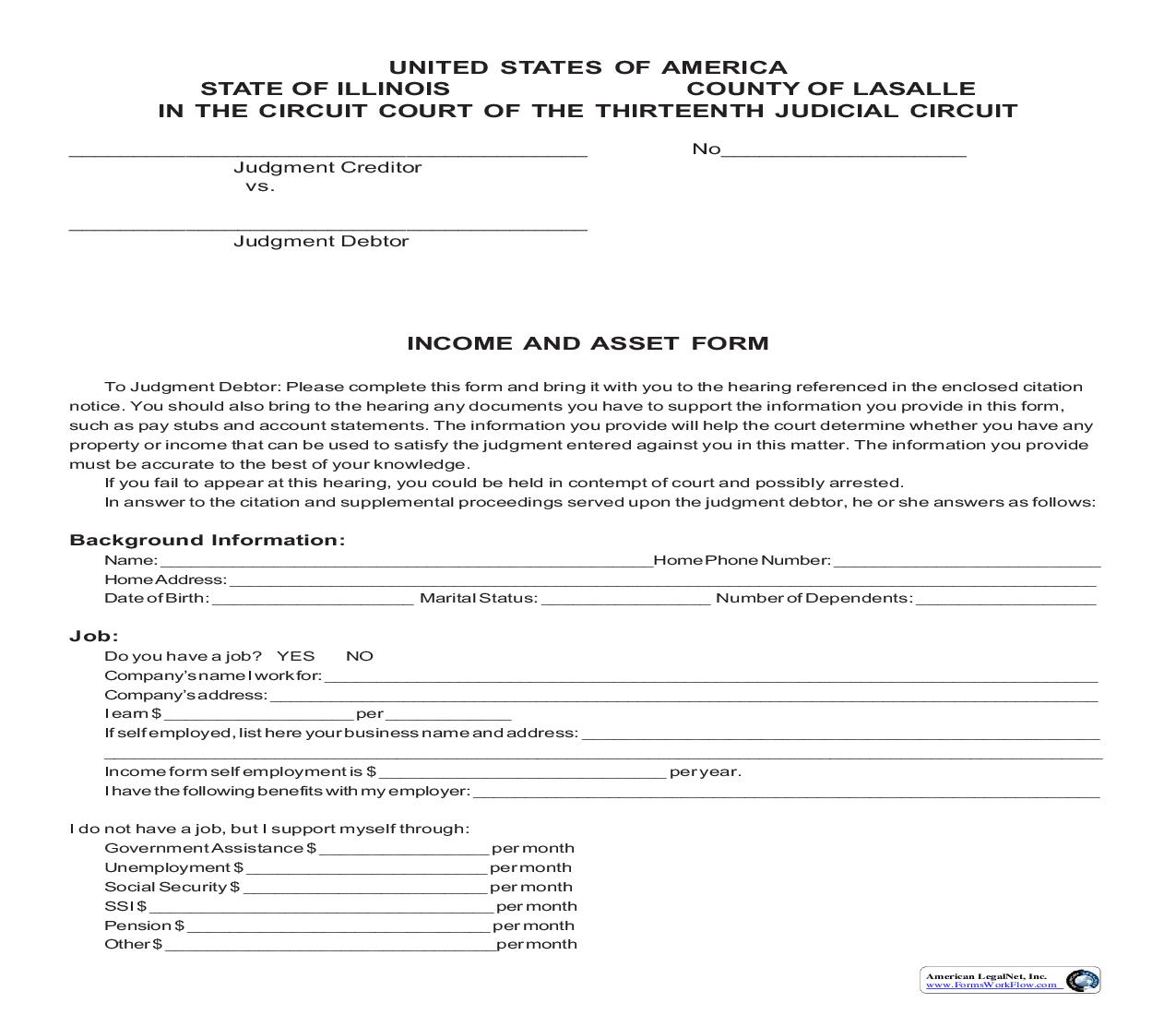 Income And Asset Form | Pdf Fpdf Doc Docx | Illinois