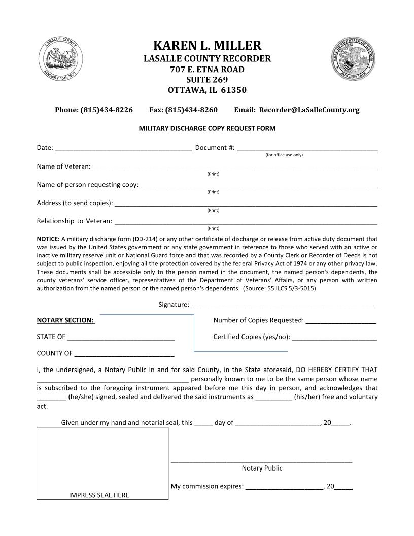 Military Discharge Copy Request Form | Pdf Fpdf Doc Docx | Illinois
