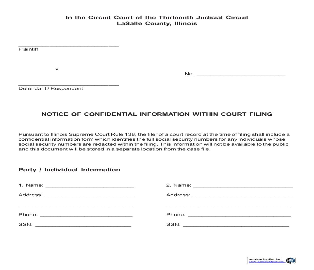 Notice Of Confidential Information Within Court Filing | Pdf Fpdf Doc Docx | Illinois