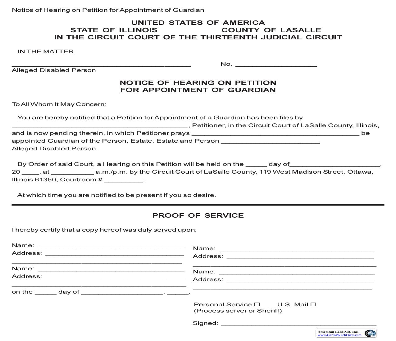 Notice Of Hearing On Petition For Appointment Of Guardian | Pdf Fpdf Doc Docx | Illinois