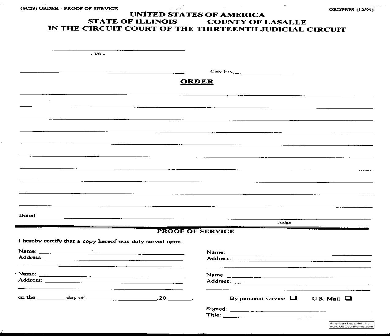 Order - Proof Of Service {SC28} | Pdf Fpdf Doc Docx | Illinois