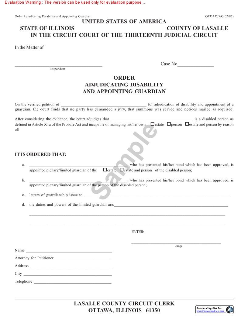 Order Adjudicating Disability And Appointing Guardian | Pdf Fpdf Doc Docx | Illinois