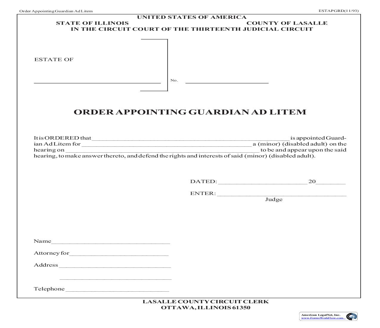Order Appointing Guardian Ad Litem | Pdf Fpdf Doc Docx | Illinois