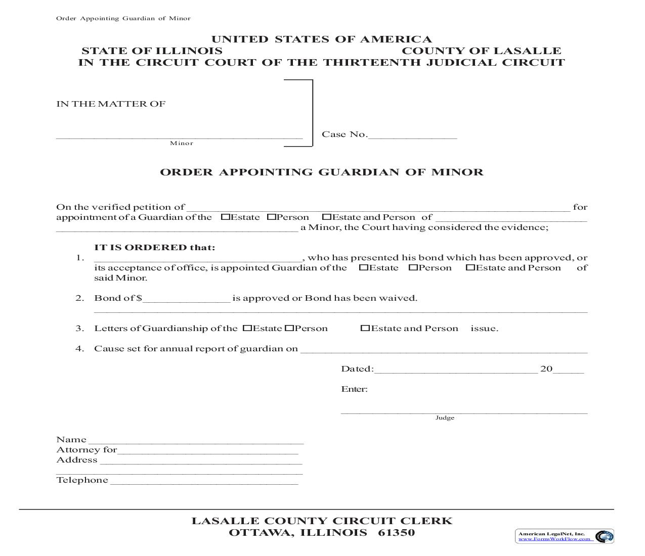 Order Appointing Guardian Of Minor | Pdf Fpdf Doc Docx | Illinois