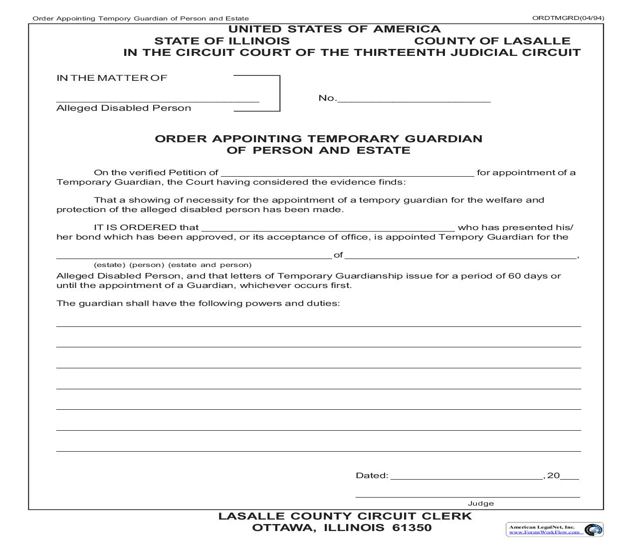 Order Appointing Temporary Guardian Of Person And Estate | Pdf Fpdf Doc Docx | Illinois