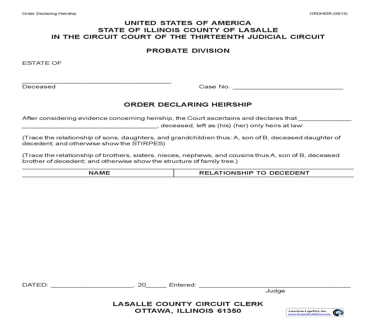 Order Declaring Heirship | Pdf Fpdf Doc Docx | Illinois