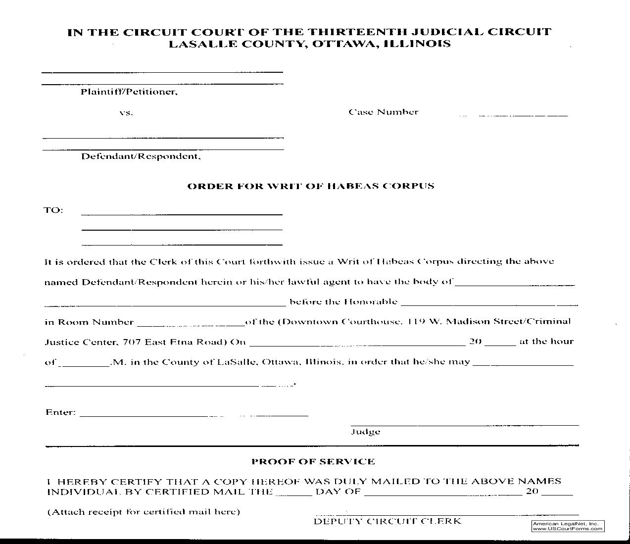 Order For Writ Of Habeas Corpus | Pdf Fpdf Doc Docx | Illinois