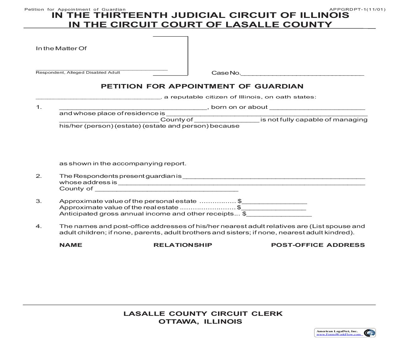 Petition For Appointment Of Guardian (Disabled Adult) | Pdf Fpdf Doc Docx | Illinois
