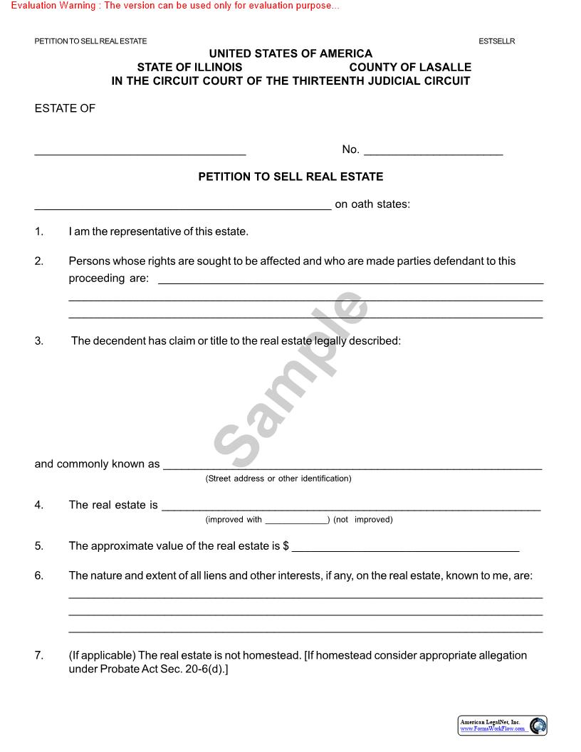 Petition To Sell Real Estate | Pdf Fpdf Doc Docx | Illinois