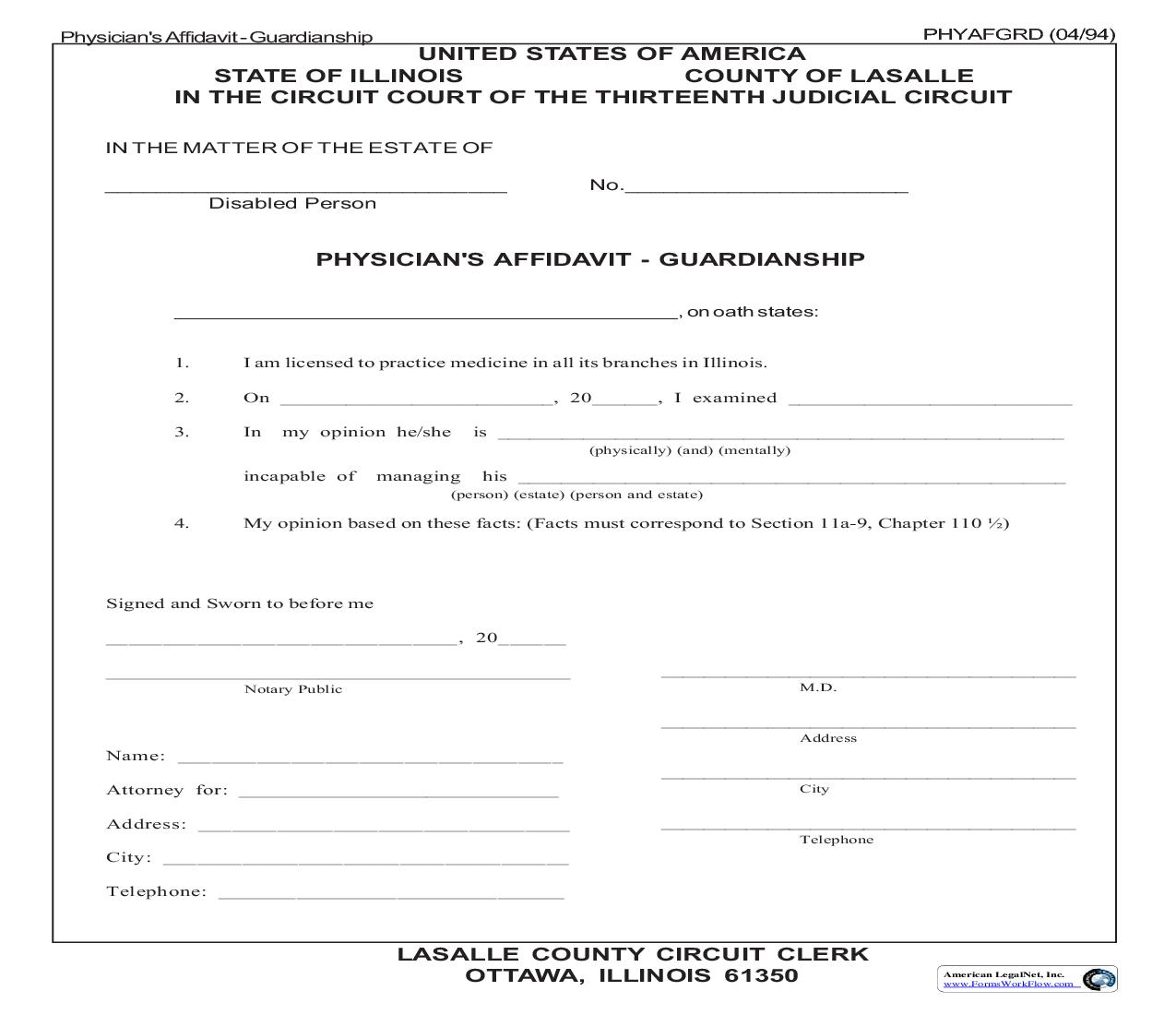 Physicians Affidavit - Guardianship | Pdf Fpdf Doc Docx | Illinois