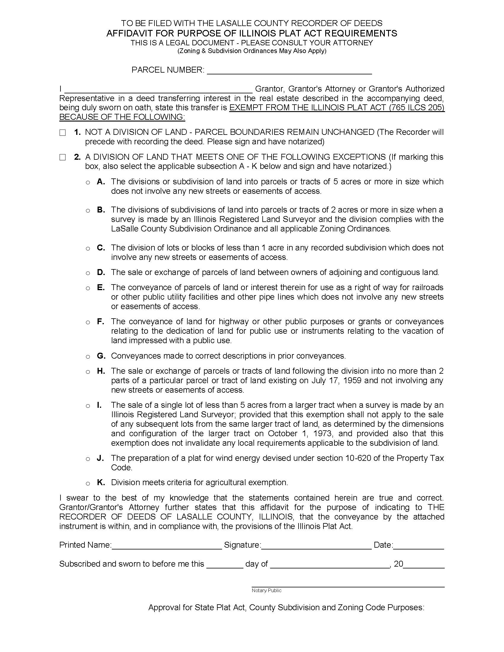 Plat Act Affidavit | Pdf Fpdf Doc Docx | Illinois