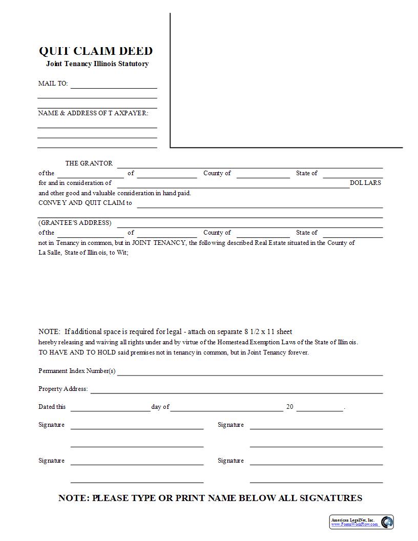Quit Claim Deed Joint Tenancy Illinois Statutory | Pdf Fpdf Docx | Illinois