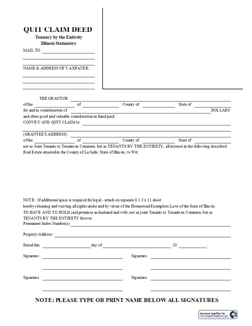 Quit Claim Deed Tenancy By The Entirety Illinois Statutory | Pdf Fpdf Docx | Illinois