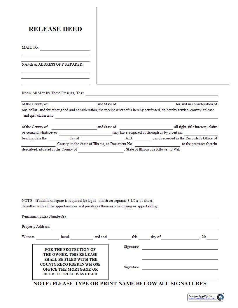 Release Deed | Pdf Fpdf Docx | Illinois