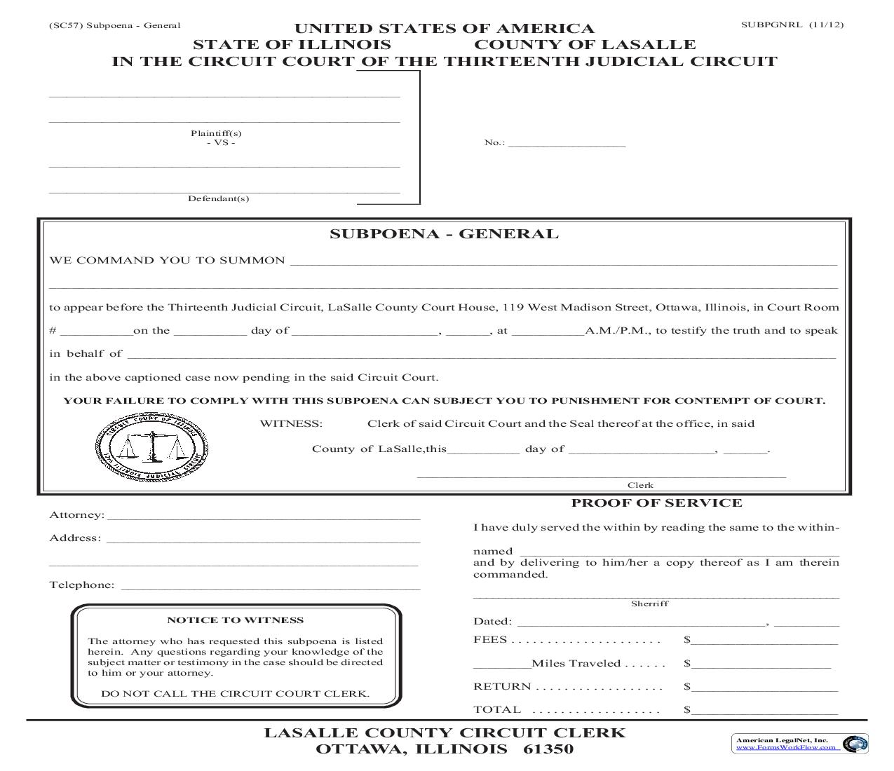 Subpoena - General {57} | Pdf Fpdf Doc Docx | Illinois